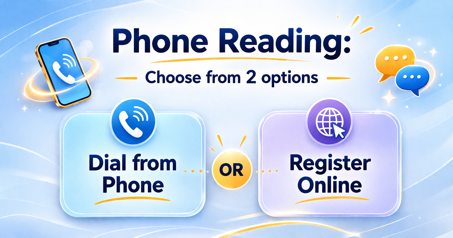 Phone reading options: dial from phone or register online