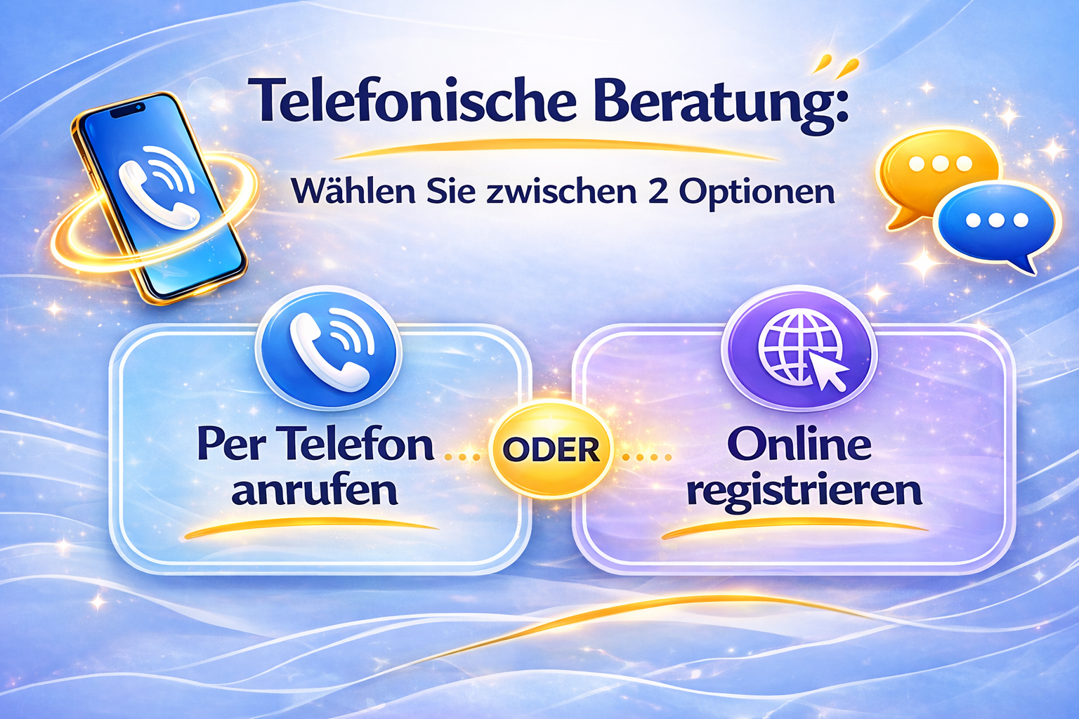 Telefonoptionen: direkt anrufen oder online registrieren